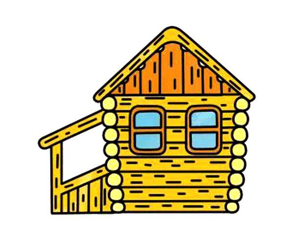 Simple drawing of wooden house