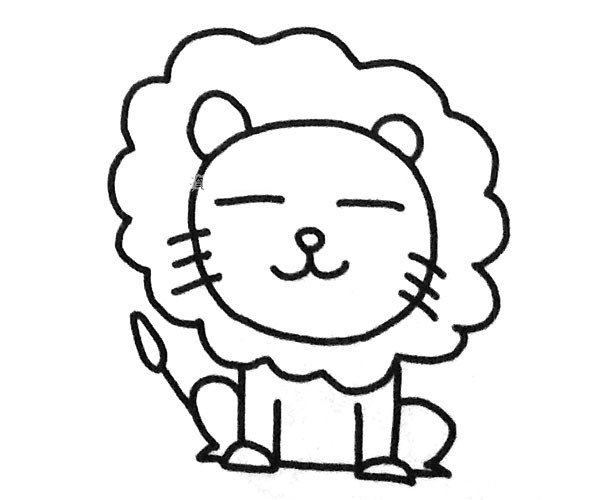 A set of cute little lion simple drawing pictures