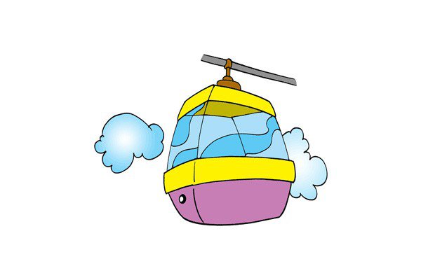 Simple drawing of cable car in scenic area with color