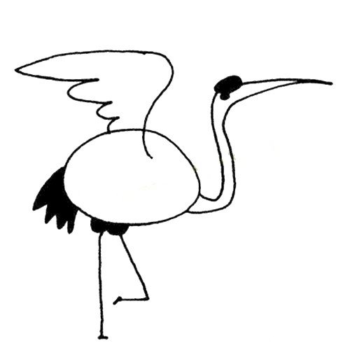 A set of simple drawing pictures of red-crowned cranes