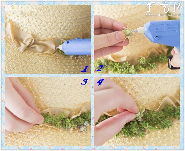 DIY straw hat made with succulent plants