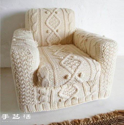 Beautiful woolen knitted sofa cover