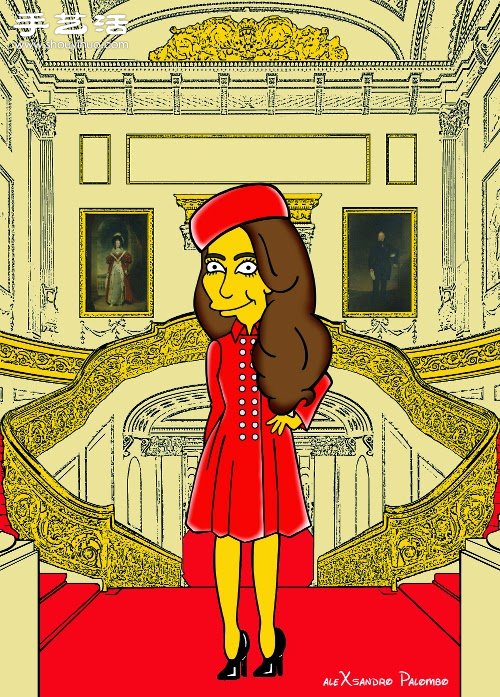 Simpsons parody illustration: Yellow-skinned Princess Kate is equally fashionable