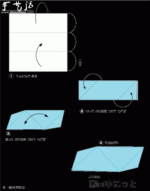 Three-dimensional four-sided triangle origami method