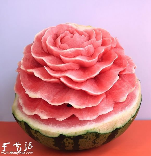 Watermelon carved rose