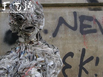 Origami zombies made from discarded newspapers