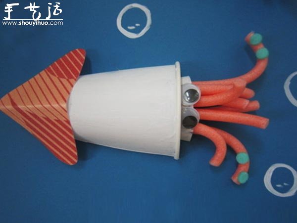 Handmade DIY squid from waste paper cups