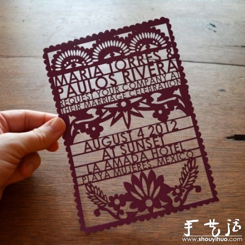 Hollow paper-cut wedding invitation