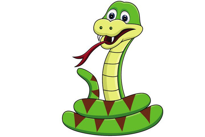 5 simple drawing pictures of cartoon green snakes