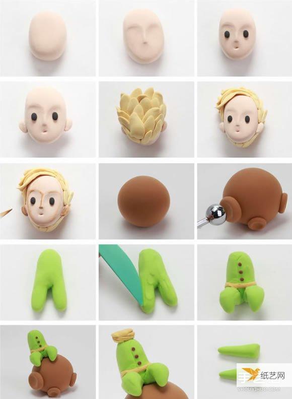 Illustrated tutorial for making a little prince, fox and rose using ultra-light clay