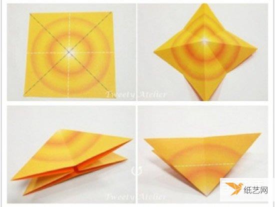 Step-by-step diagram of how to fold a double-layer heart that can be used as a seal on wedding invitations