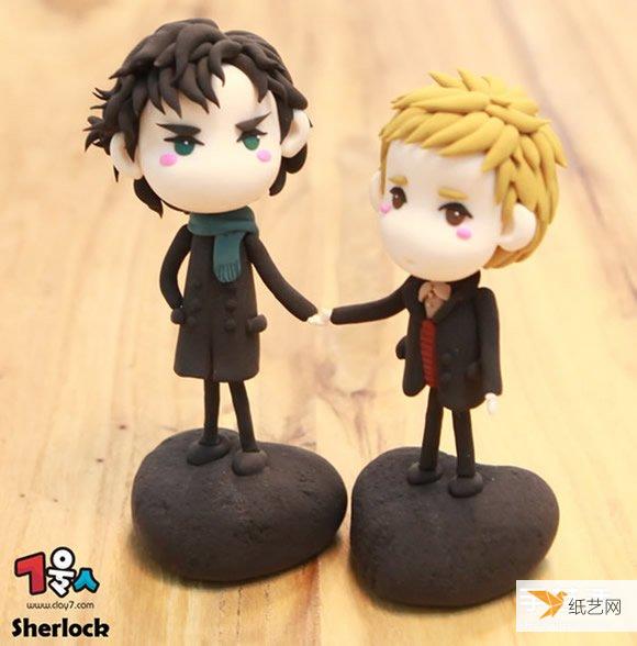 Illustrated steps for making Sherlock and Watson dolls using ultra-light clay