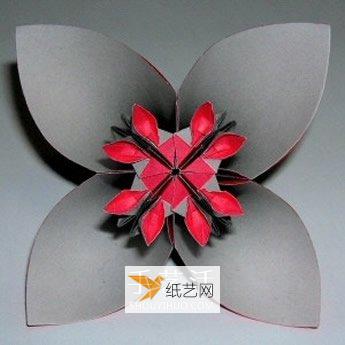 Illustration of the origami method of a beautiful four-petal flower ball