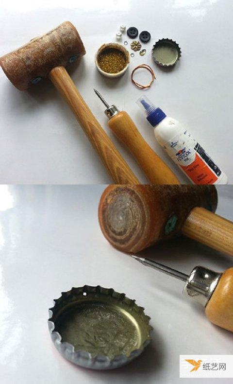 Illustrated tutorial on making handmade cute little pendants using unused beer bottle caps