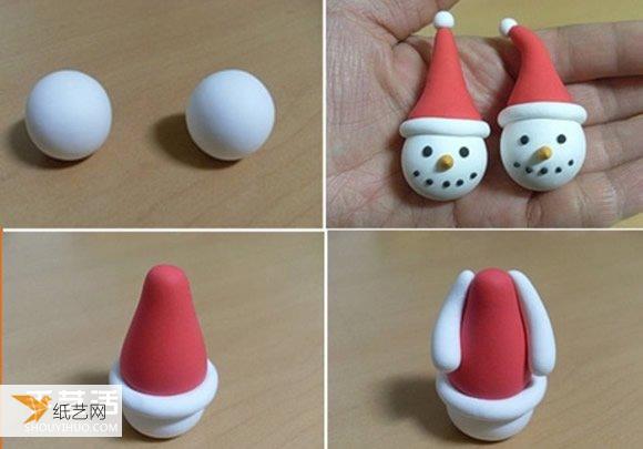 Illustration of how to hand-make a pair of cute snowman dolls using ultra-light clay