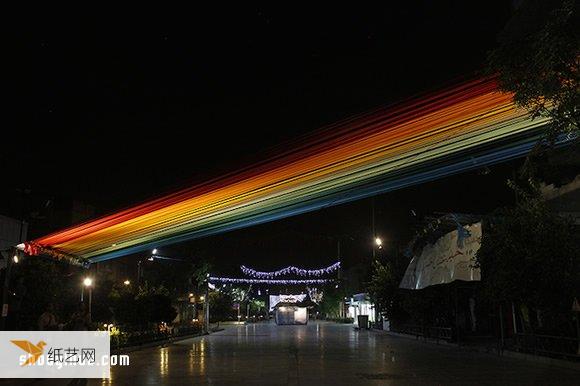 You can see the rainbow when you look up. The beautiful corner created by 150 colorful ribbons