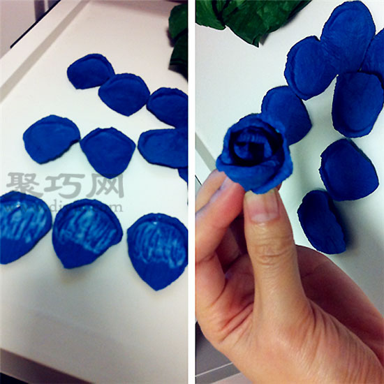 Illustration of how to fold a blue rose Tutorial on how to fold a blue rose with crepe paper