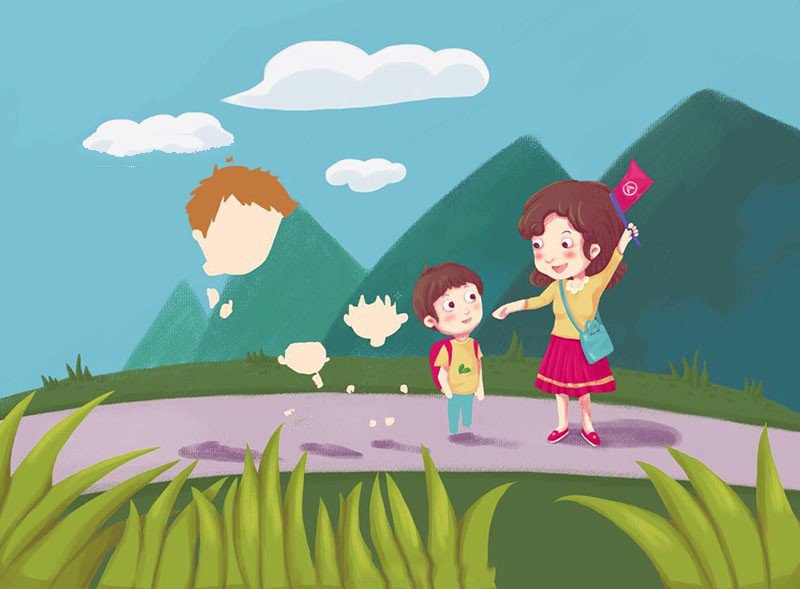 Childrens drawings of spring outdoor outing