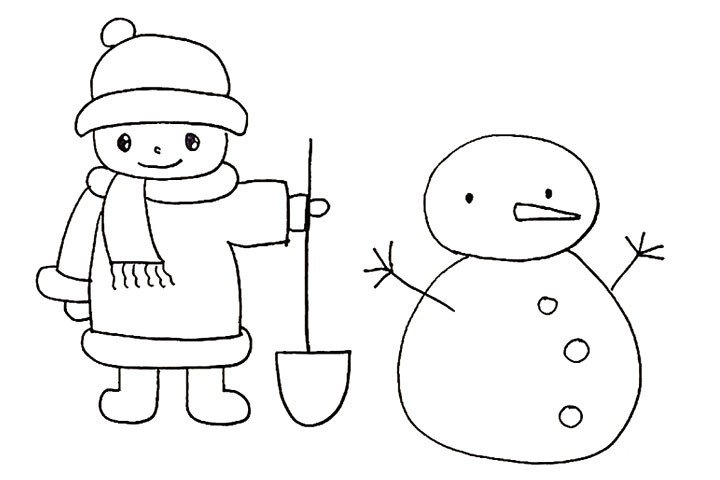 How to draw a little boy making a snowman