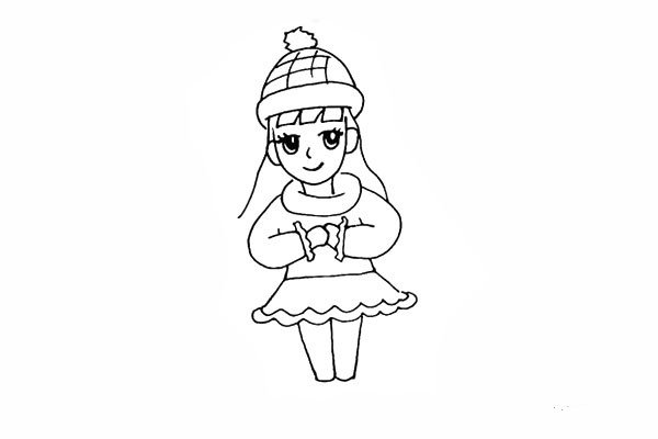 How to draw a little girl paying New Year greetings