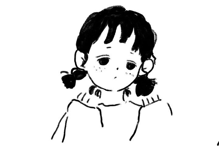 Simple drawing picture of a little girl who looks sleepy