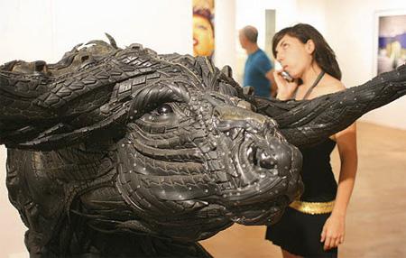 15 sculptures made from used tires