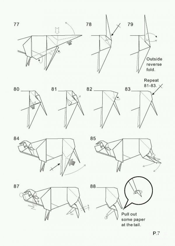 Illustration of steps for making origami cow - the hard-working scalper