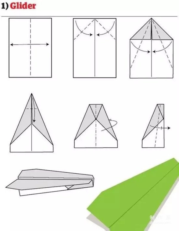 Twelve types of paper airplane folding diagrams