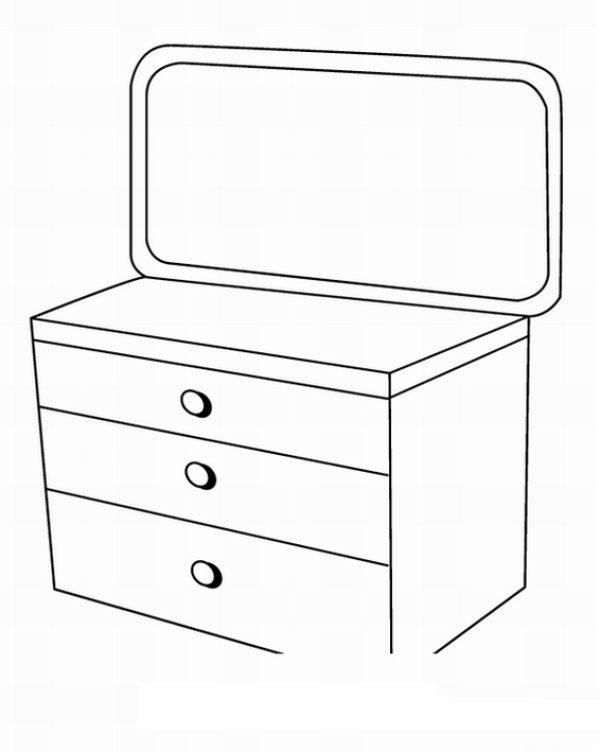 Simple drawing of cabinet and simple drawing of desk