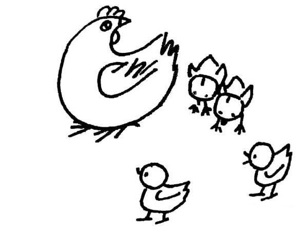 Complete collection of simple drawings of hen and chicks