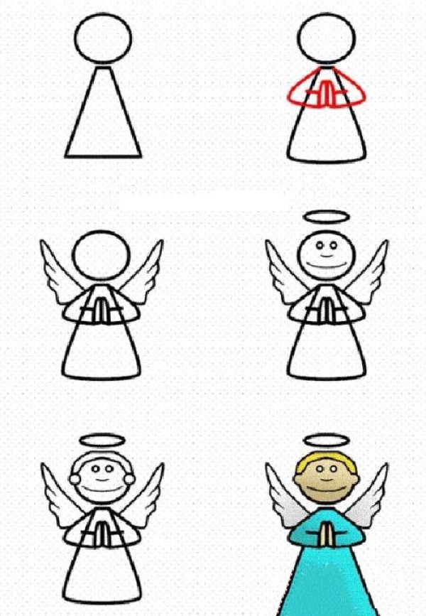 Steps to draw simple strokes of an angel: How to draw an angel