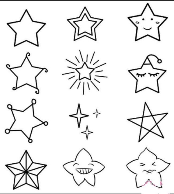 A collection of simple drawing pictures of stars in various drawing methods