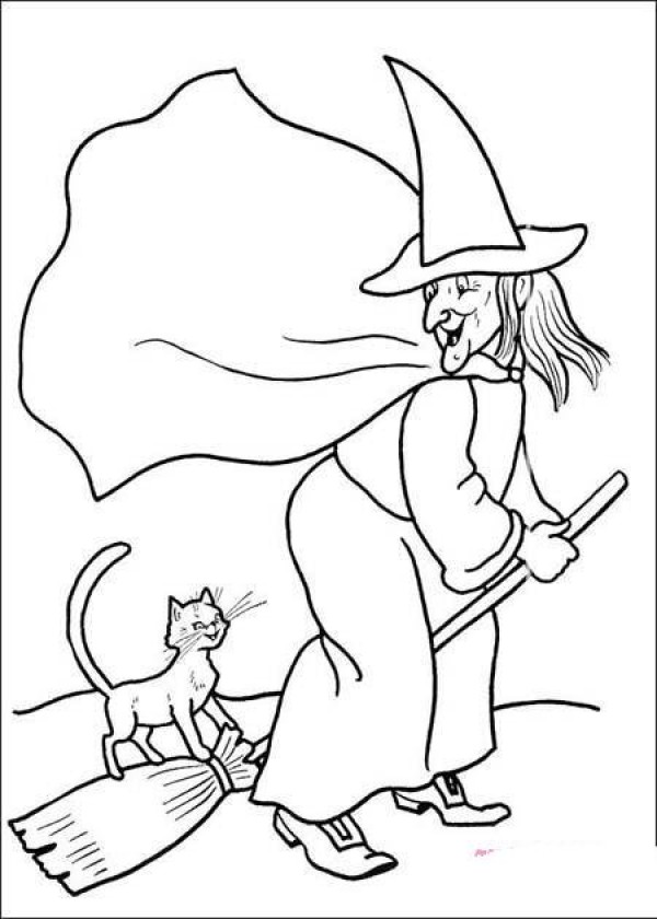 Collection of simple drawing pictures of Halloween festival: wizard and kitten