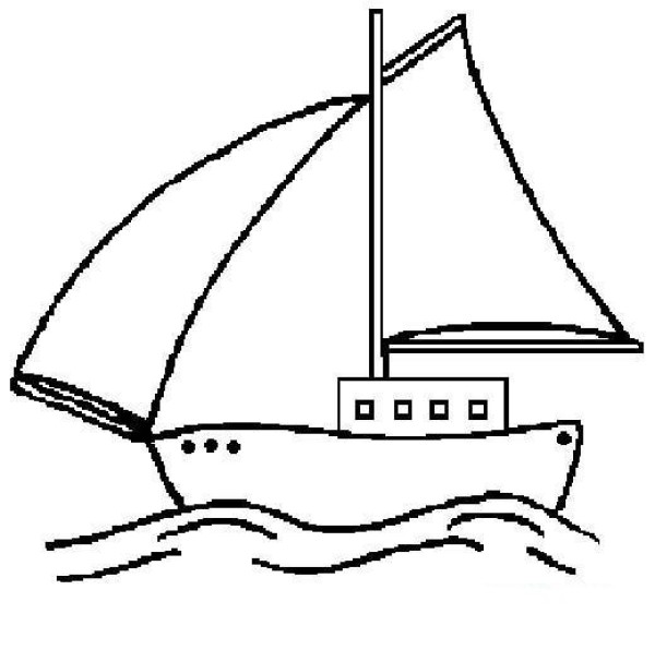 Childrens simple drawing: sailing boat sailing in the sea