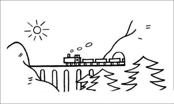 Simple drawing of train passing through cave