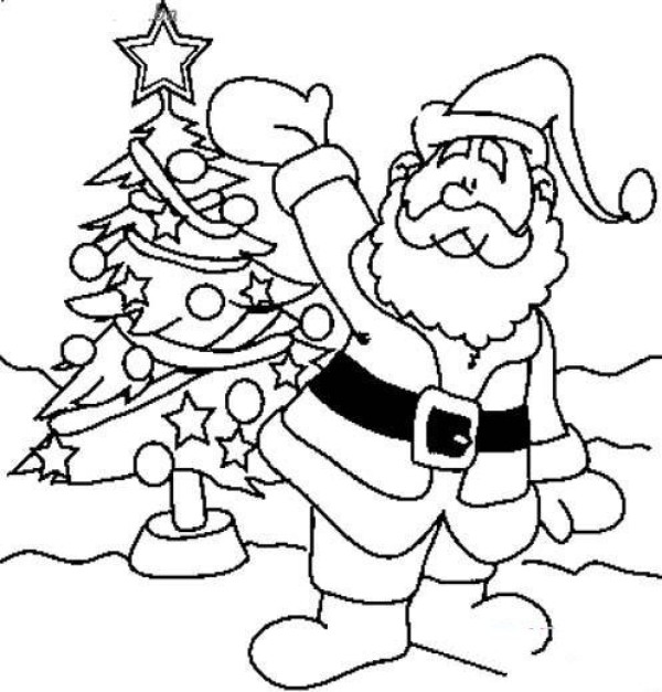 Christmas simple drawing: Santa Claus and Christmas tree