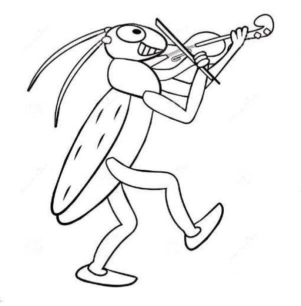 Childrens cartoon grasshopper simple drawing picture: Grasshopper playing the violin