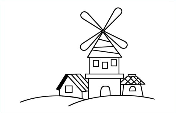 Windmill house scenery simple drawing picture