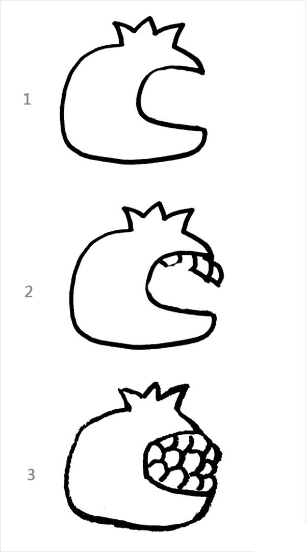 How to draw a pomegranate in simple strokes