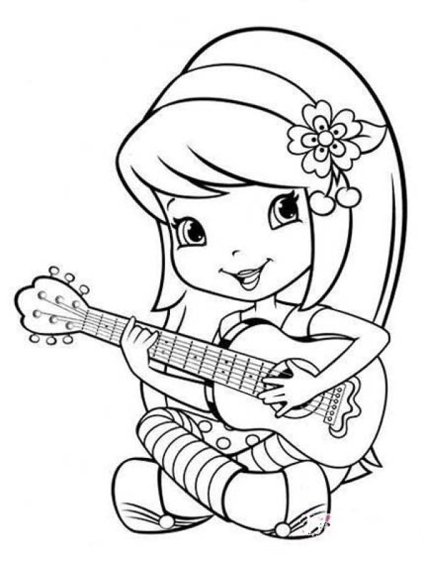 Little girl playing guitar simple drawing picture