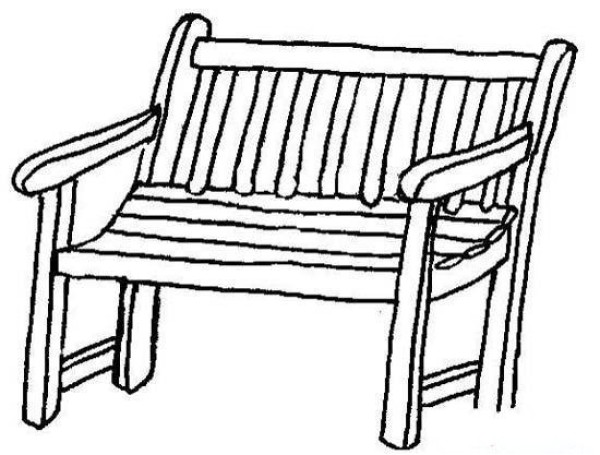 Simple drawing picture of long chair in the park