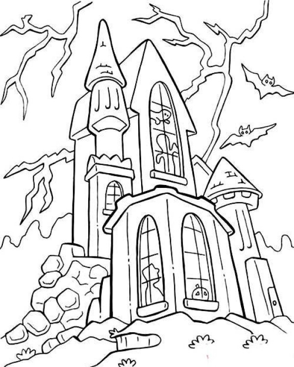 Halloween ghost castle simple drawing pictures