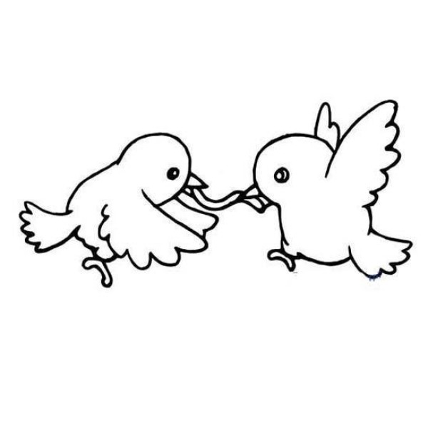 A simple drawing of two birds fighting to eat insects