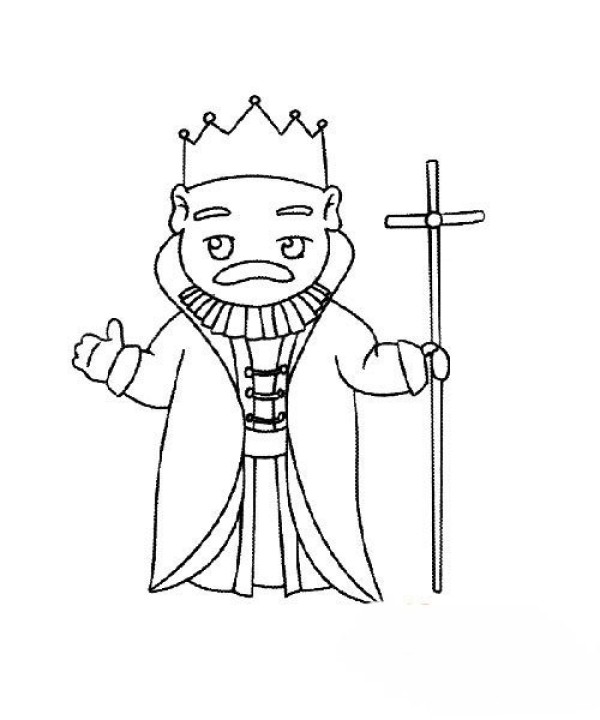 Simple drawing of king holding scepter