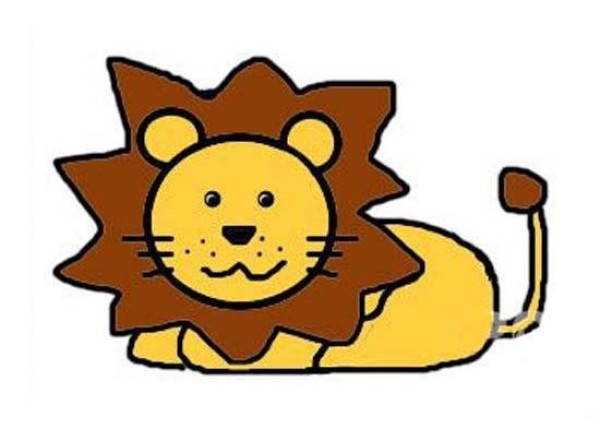 Childrens colorful simple drawings of lions: Lion lying on the ground