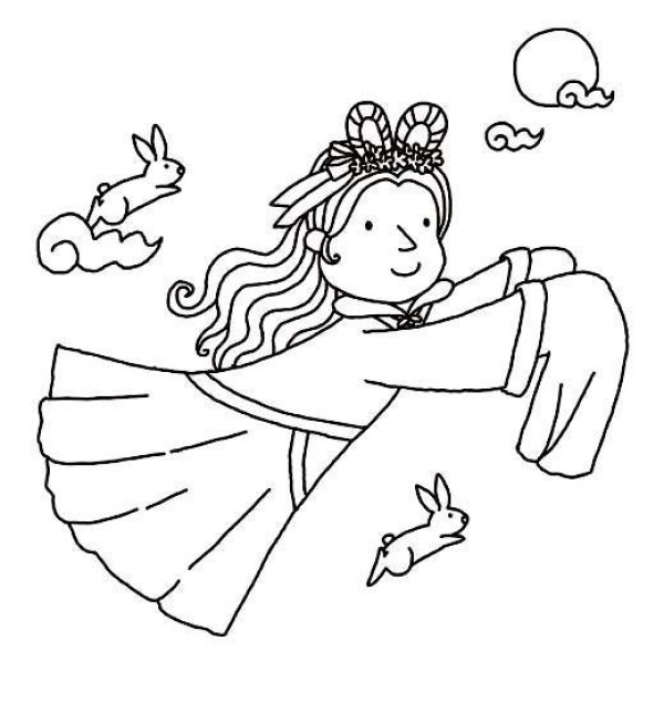 Mid-Autumn Festival childrens simple drawing of Chang'e flying to the moon