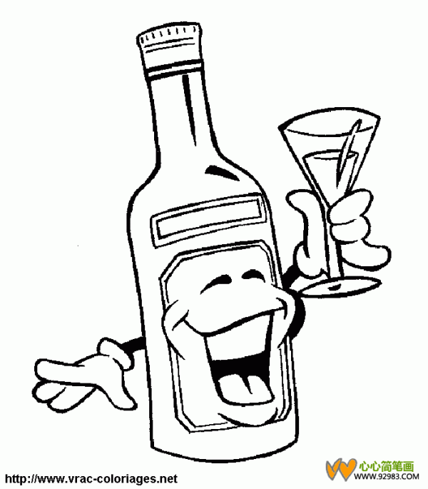 Simple drawing of wine bottle and wine glass