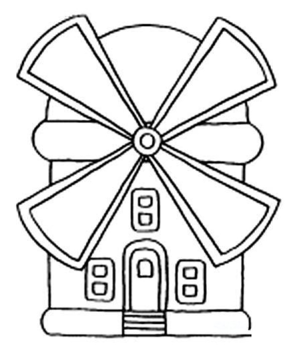 Kindergarten cartoon windmill house simple drawing picture