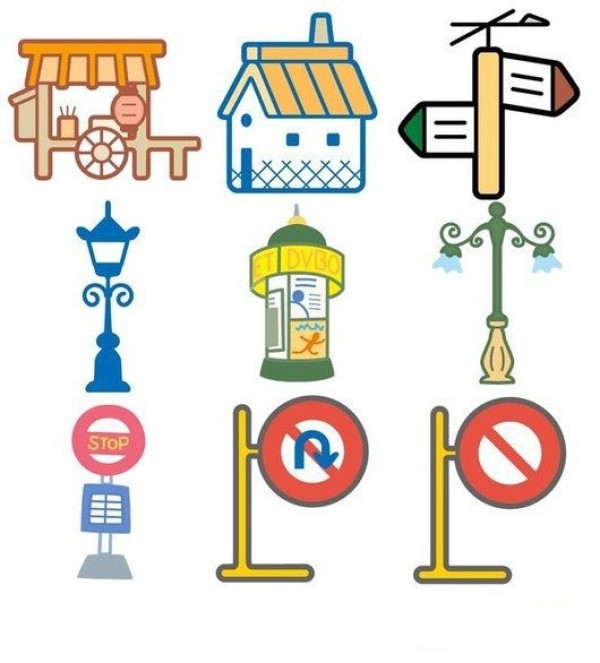 A set of simple drawings of traffic signs