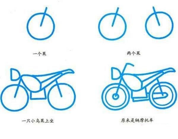 Step-by-step diagram of how to draw a motorcycle with simple strokes